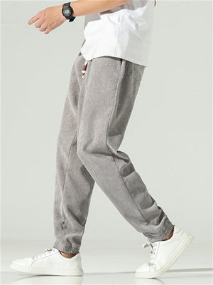 Casual Ethnic Style Male Solid Color Corduroy Pants