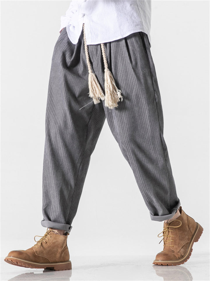 Casual Elastic Waisted Pants with Retro Rope Belt