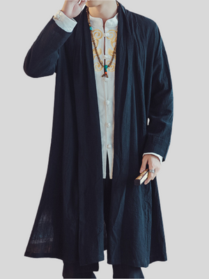 Chinese Style Mid Long Linen Zen Clothing Jacket For Men
