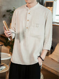 3/4 Sleeve Simple Cotton Linen Men's Shirts