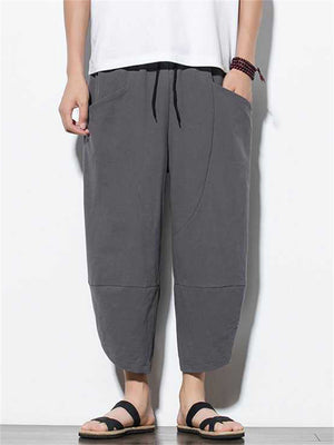 Casual Relaxed Wide Leg Cropped Harem Pants For Men