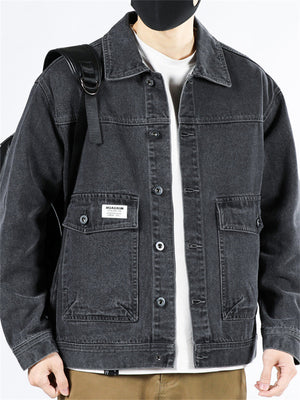 Classic Youthful Men's Solid Pockets Denim Jacket