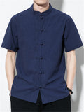 Short Sleeve Solid Color Stand Collar Shirts
