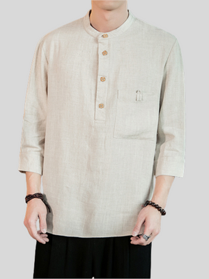 3/4 Sleeve Simple Cotton Linen Men's Shirts
