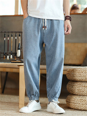 Casual Drawstring Ankle Banded Denim Pants